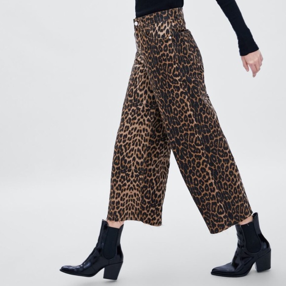 Zara Animal Print Culotte Jean Cheetah Leopard NWT - Picture 2 of 8